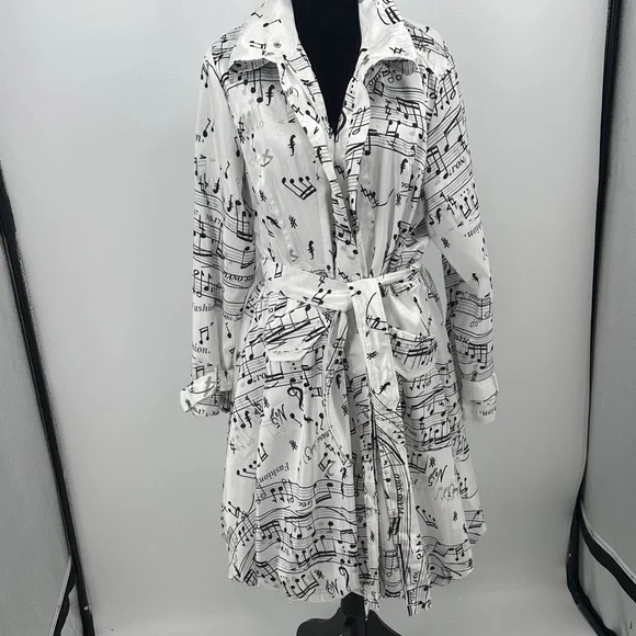 Samuel Dong trench coat White Music Note Print size petite - Picture 2 of 9